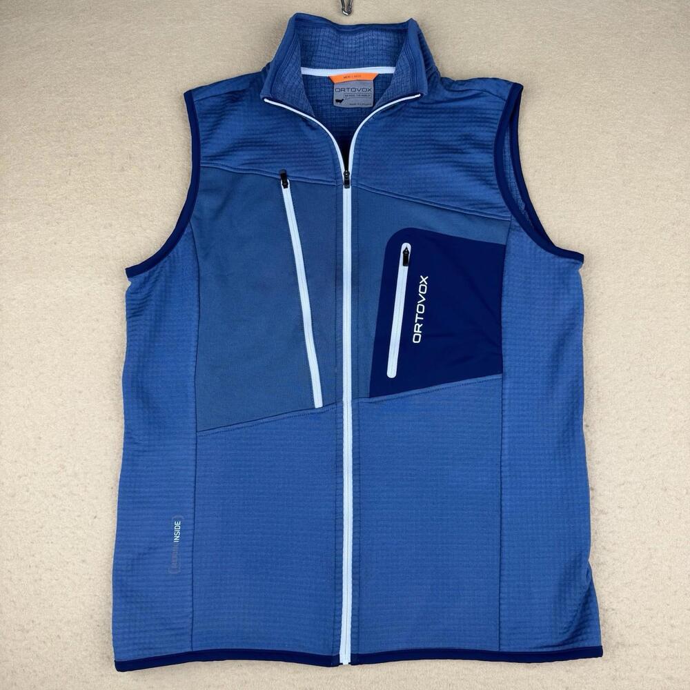 Ortovox Merino Wool Vest Mens LARGE Blue Full Zip Outdoor Hiking Performance